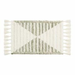 World Market Ace White And Sage Diamond Tufted Tassel Bath Mat