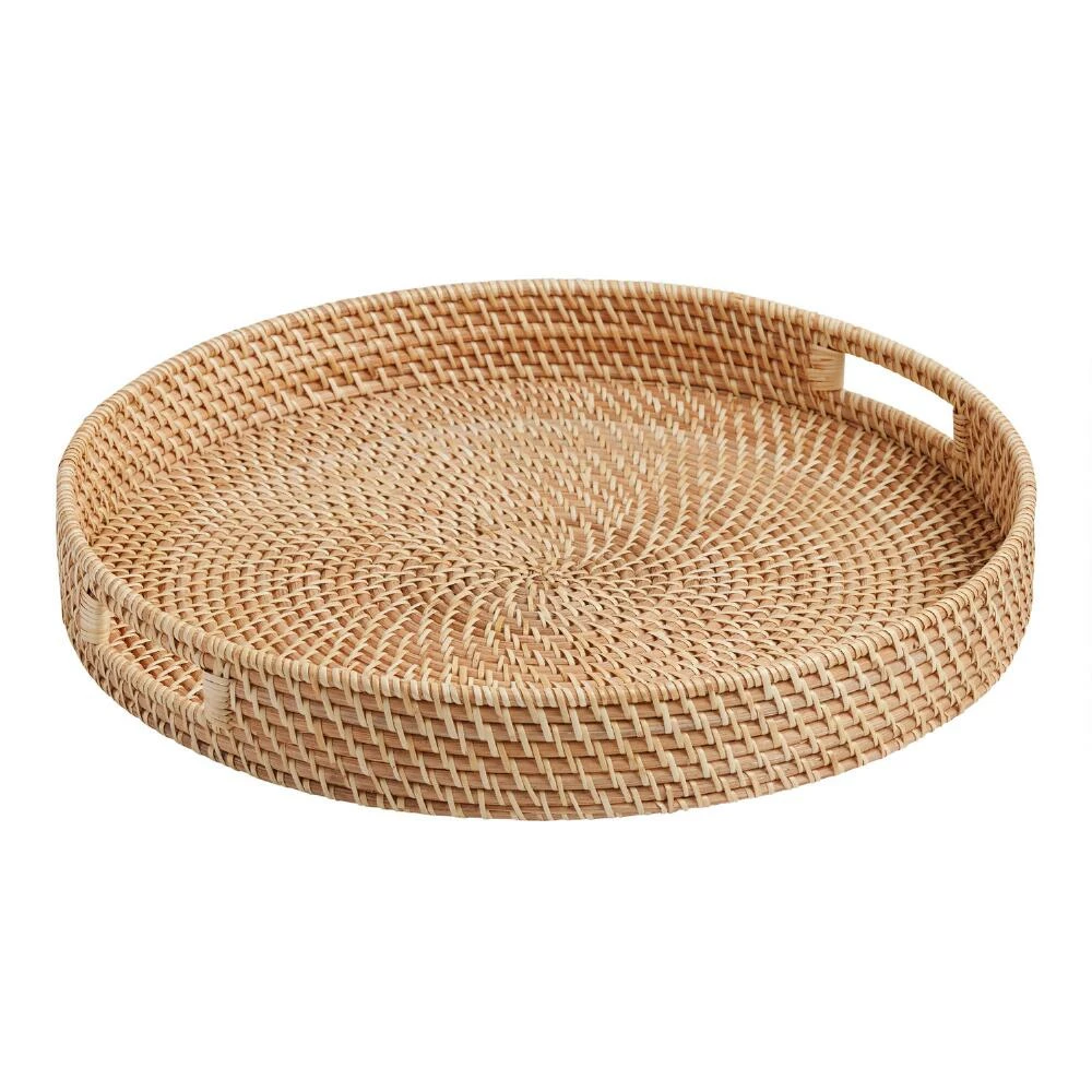 World Market Capriana Natural Rattan Woven Ottoman Tray 1 World Market Capriana Natural Rattan Woven Ottoman Tray