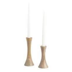 World Market Flared Whitewash Wood Taper Candle Holder