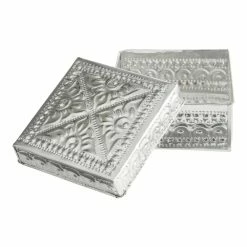 World Market Square Embossed Tin Trinket Box