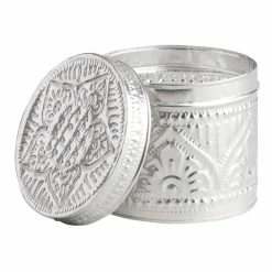 World Market Round Embossed Tin Trinket Box