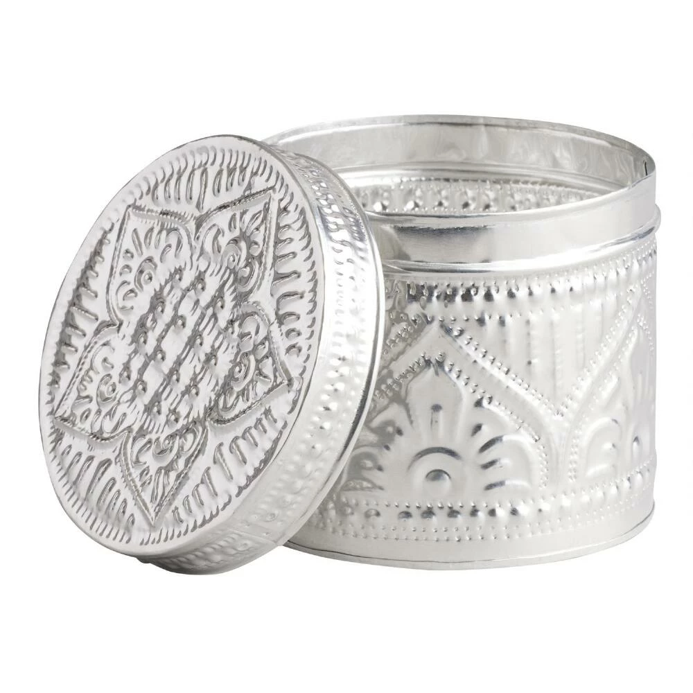 World Market Round Embossed Tin Trinket Box 1 World Market Round Embossed Tin Trinket Box