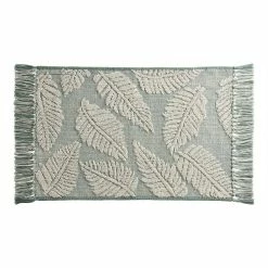 World Market Jakarta Palm Green And White Tassel Bath Mat