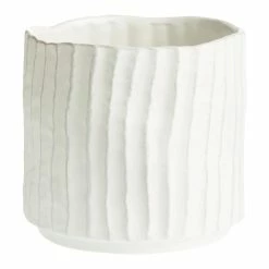 World Market Matte White Ribbed Organic Ceramic Planter