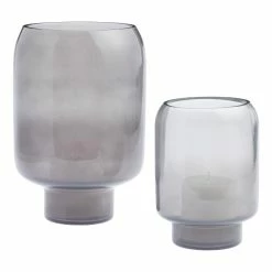 World Market Gray Glass Pedestal Hurricane Candle Holder
