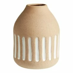 World Market Sandy White Textured Stripe Ceramic Vase