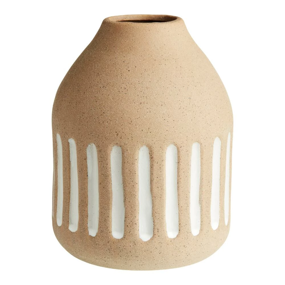 World Market Sandy White Textured Stripe Ceramic Vase 1 World Market Sandy White Textured Stripe Ceramic Vase