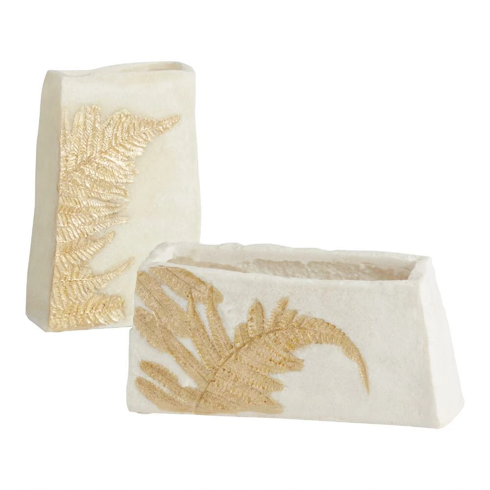 World Market White and Gold Resin Embossed Fern Vase 1 World Market White and Gold Resin Embossed Fern Vase
