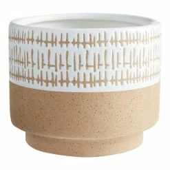 World Market Natural and White Ceramic Abstract Scratch Planter