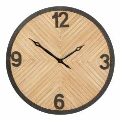 World Market Light Brown Wood and Black Metal Industrial Wall Clock