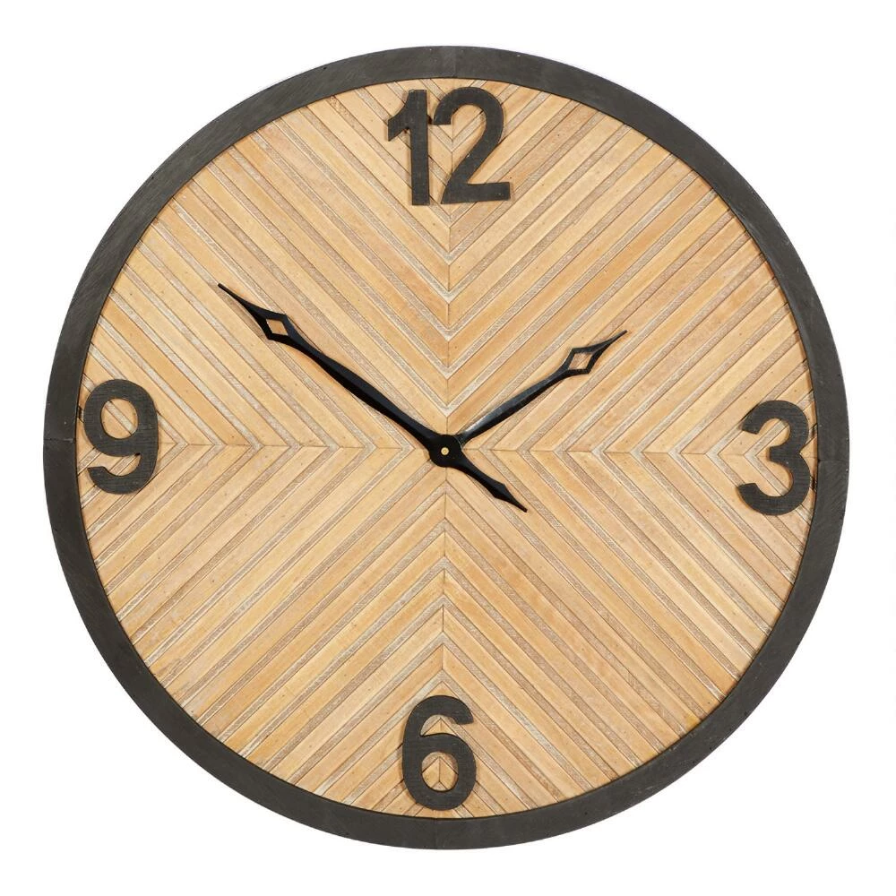 World Market Light Brown Wood and Black Metal Industrial Wall Clock 1 World Market Light Brown Wood and Black Metal Industrial Wall Clock