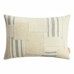 World Market Gray and Ivory Patchwork Lumbar Pillow