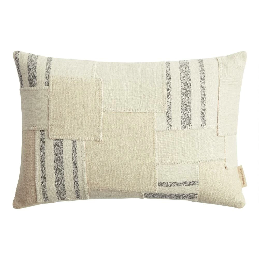 World Market Gray and Ivory Patchwork Lumbar Pillow 1 World Market Gray and Ivory Patchwork Lumbar Pillow