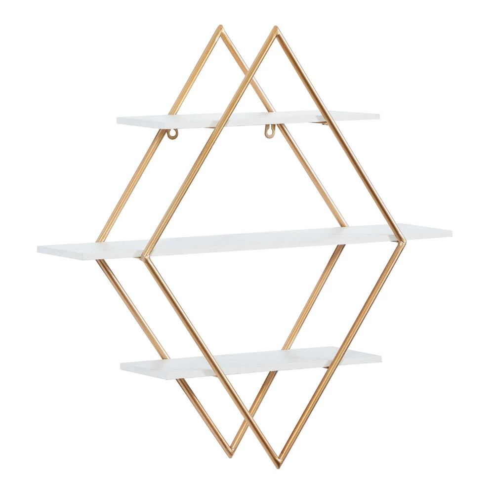 World Market White And Gold Diamond 3 Tier Wall Shelf 3 World Market White And Gold Diamond 3 Tier Wall Shelf - Image 3