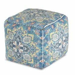 World Market Square Blue Vintage Medallion Pouf