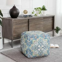 World Market Square Blue Vintage Medallion Pouf -Decor & Pillows Sales Store unnamed file 2510