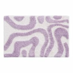 World Market White And Lavender Abstract Line Tufted Bath Mat