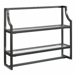 World Market Milayan Bronze Metal and Glass Bathroom Wall Shelf