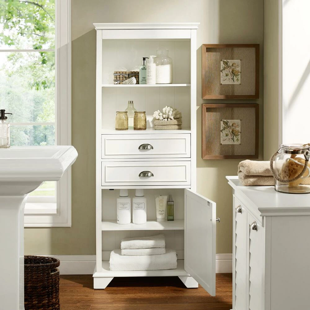 World Market White Wood Maryella Tall Bathroom Cabinet 2 World Market White Wood Maryella Tall Bathroom Cabinet - Image 2