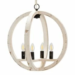 World Market Shelton Distressed White Wood Orb 4 Light Pendant Lamp