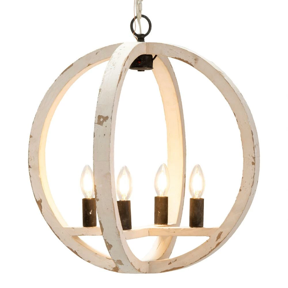 World Market Shelton Distressed White Wood Orb 4 Light Pendant Lamp 2 World Market Shelton Distressed White Wood Orb 4 Light Pendant Lamp - Image 2