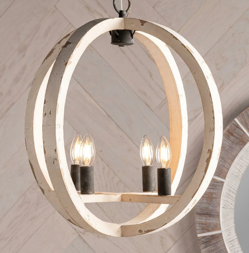 World Market Shelton Distressed White Wood Orb 4 Light Pendant Lamp 5 World Market Shelton Distressed White Wood Orb 4 Light Pendant Lamp - Image 5