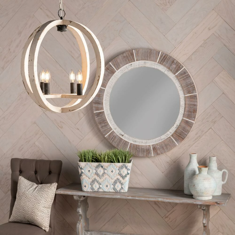 World Market Shelton Distressed White Wood Orb 4 Light Pendant Lamp 6 World Market Shelton Distressed White Wood Orb 4 Light Pendant Lamp - Image 6