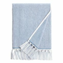 World Market Azure Blue And White Marled Bath Towel