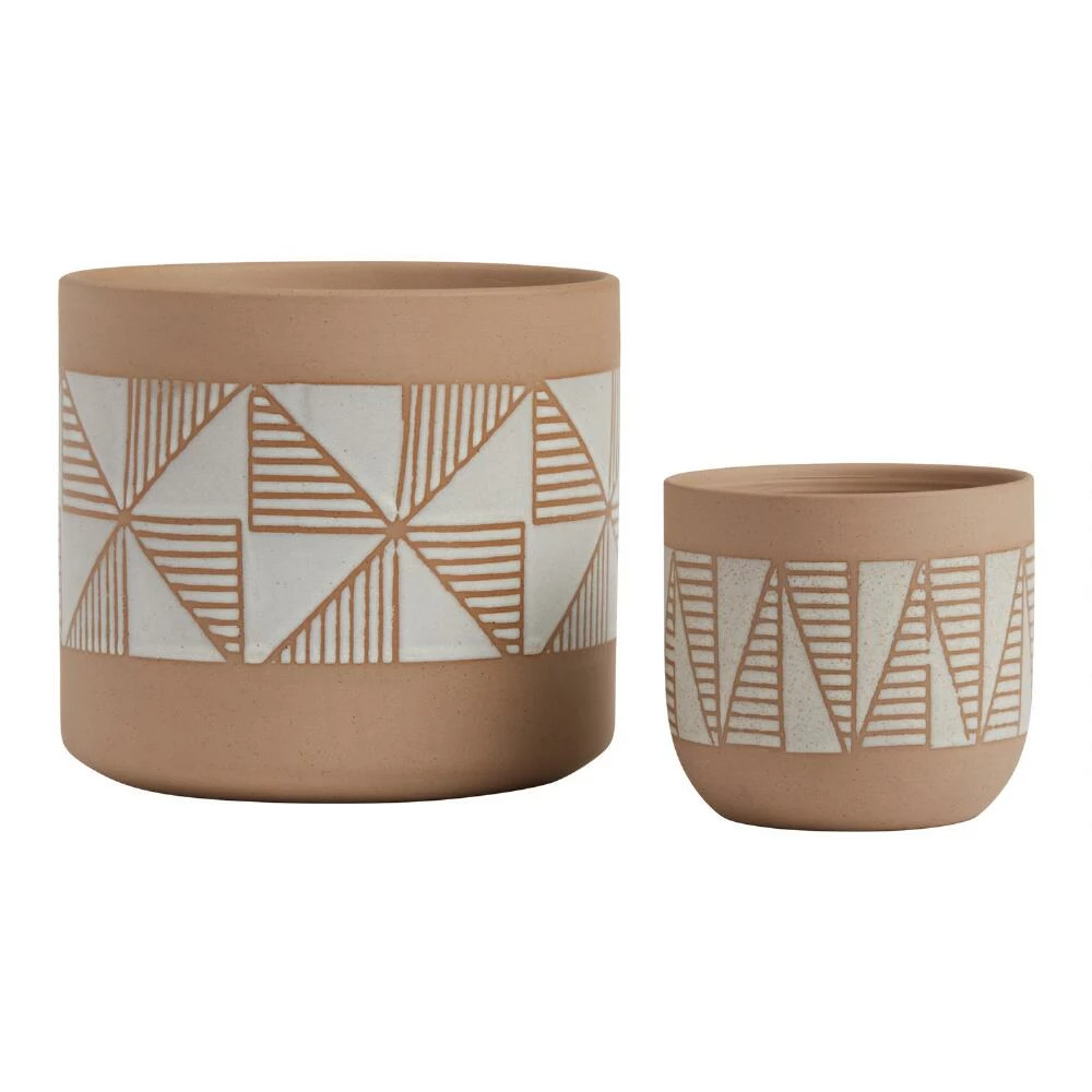 World Market Natural and White Geo Ceramic Planter 1 World Market Natural and White Geo Ceramic Planter