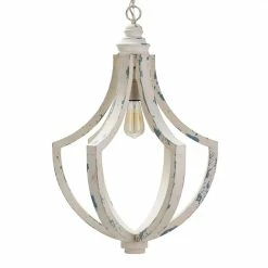World Market Shelby Distressed White Wood Teardrop Pendant Lamp
