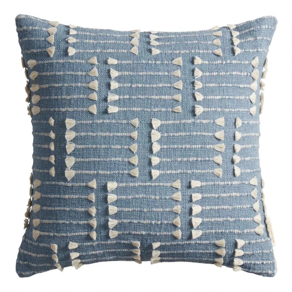 World Market Light Blue and Ivory Fringe Line Throw Pillow 1 World Market Light Blue and Ivory Fringe Line Throw Pillow