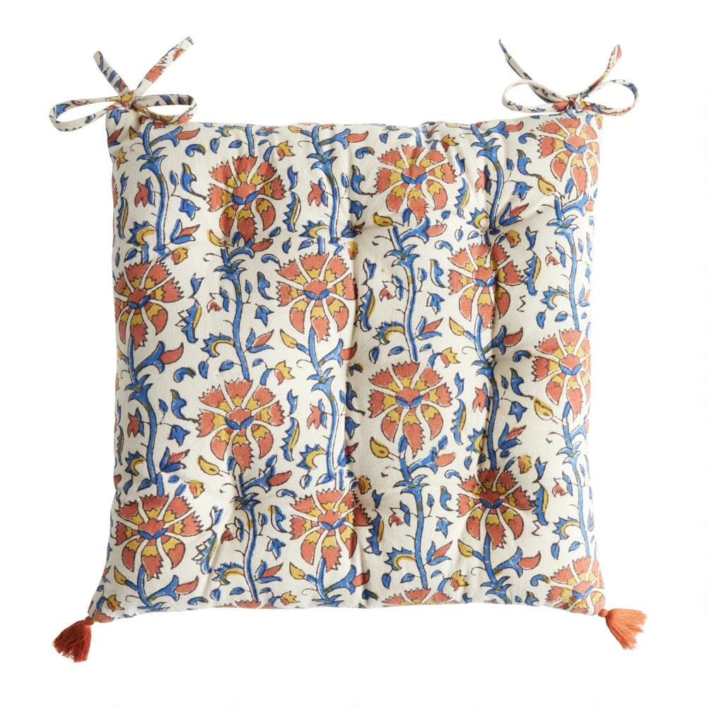 World Market Red And Blue Floral Jaipur Block Print Chair Cushion 1 World Market Red And Blue Floral Jaipur Block Print Chair Cushion