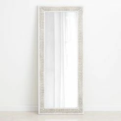 World Market Natural And White Carved Wood Leaning Full Length Mirror