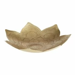 World Market CRAFT Gold Metal Etched Lotus Diwali Tray