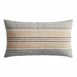 World Market Taupe and Green Stripe Indoor Outdoor Lumbar Pillow