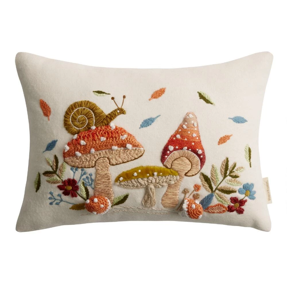 World Market Embroidered Mushroom Lumbar Pillow 1 World Market Embroidered Mushroom Lumbar Pillow