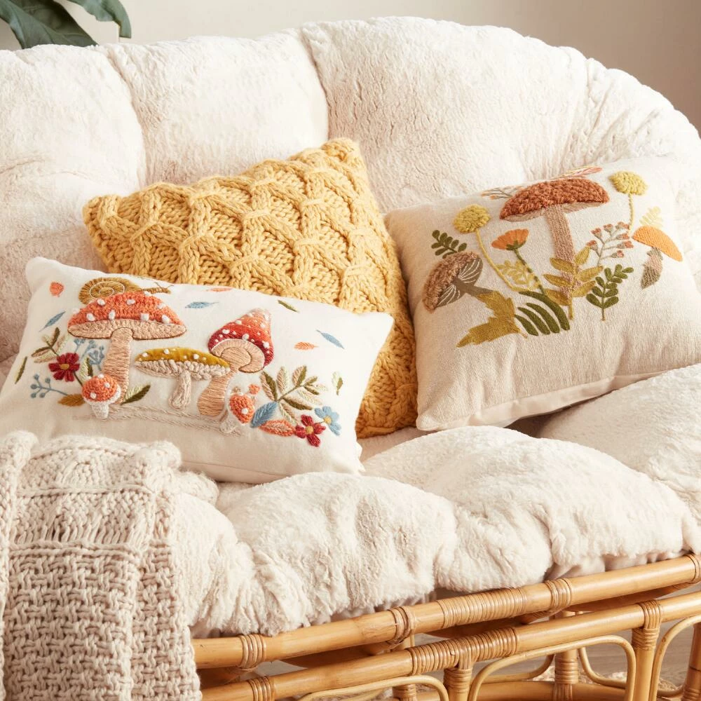 World Market Embroidered Mushroom Lumbar Pillow 2 World Market Embroidered Mushroom Lumbar Pillow - Image 2