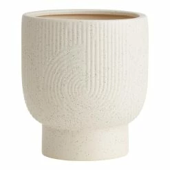 World Market White Speckled Ceramic Swirl Pedestal Planter