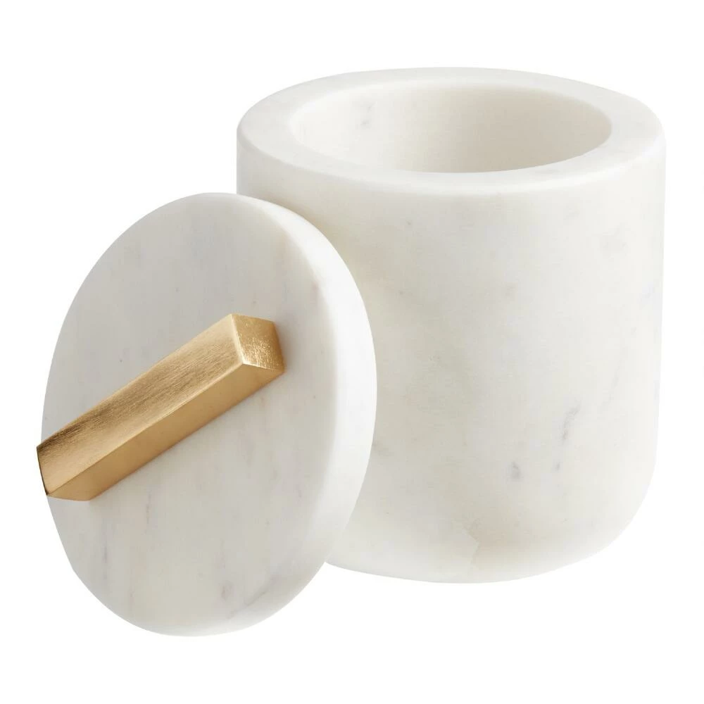 World Market White Marble Canister With Lid 2 World Market White Marble Canister With Lid - Image 2