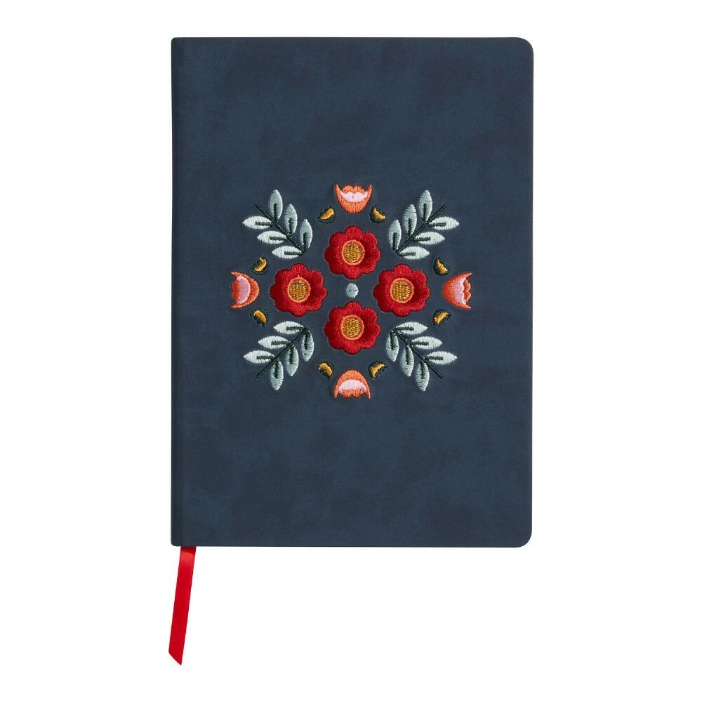 World Market Denik Indigo Blue Embroidered Floral Journal 1 World Market Denik Indigo Blue Embroidered Floral Journal
