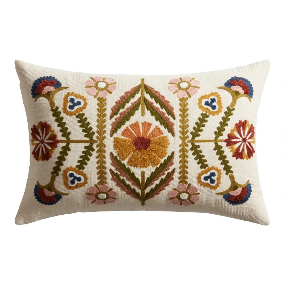 World Market Embroidered Autumn Floral Lumbar Pillow 1 World Market Embroidered Autumn Floral Lumbar Pillow