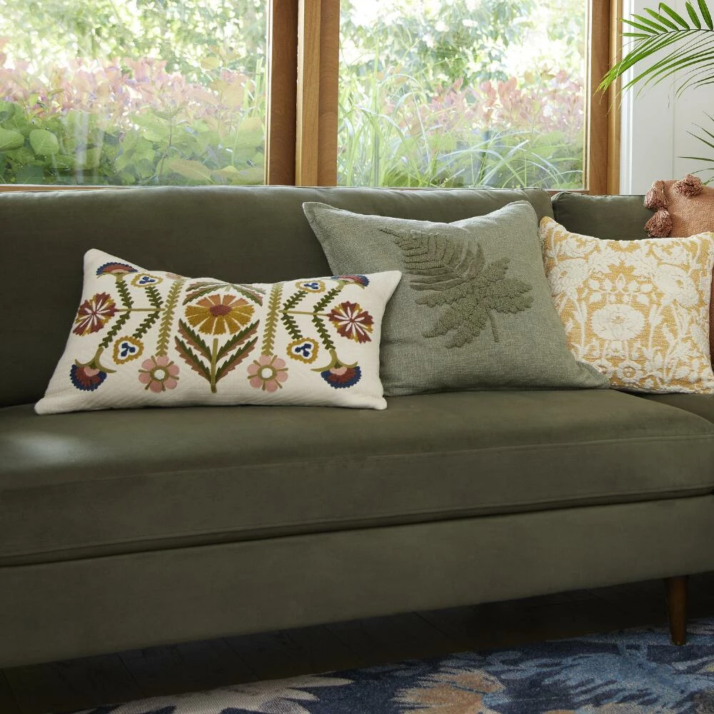 World Market Embroidered Autumn Floral Lumbar Pillow 2 World Market Embroidered Autumn Floral Lumbar Pillow - Image 2