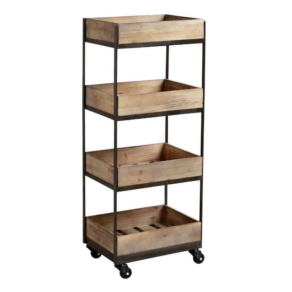 World Market Gavin Wood 4 Tier Rolling Cart 1 World Market Gavin Wood 4 Tier Rolling Cart