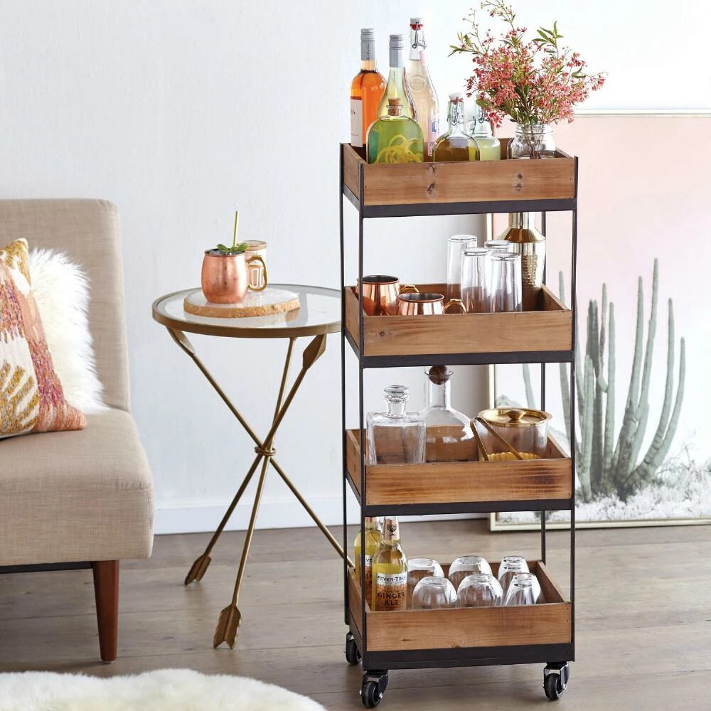 World Market Gavin Wood 4 Tier Rolling Cart 2 World Market Gavin Wood 4 Tier Rolling Cart - Image 2