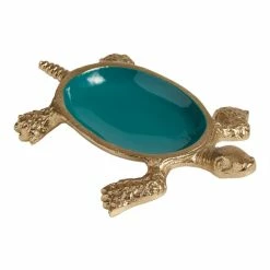 World Market Gold Metal and Green Enamel Turtle Trinket Dish