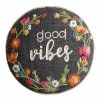 World Market Round Dark Indigo Embroidered Good Vibes Throw Pillow