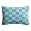 World Market Aqua Crocheted Check Indoor Outdoor Lumbar Pillow