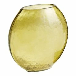 World Market Olive Green Hammered Blown Glass Vase