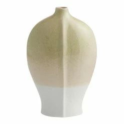 World Market Tall Sage Green And White Ombre Leaf Ceramic Vase