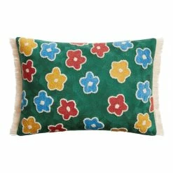 World Market Green Multicolor Floral Embroidered Lumbar Pillow